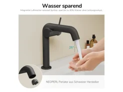 Best Emke Wasserhahn Bad 222 x 200 x 76 mm Schwarz Matt Wasserhahn Waschtischarmatur Mischbatterie