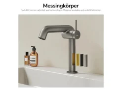 Einhebelmischer<Emke Wasserhahn Bad 222 x 200 x 76 mm Anthrazit Matt Wasserhahn Waschtischarmatur Mischbatterie