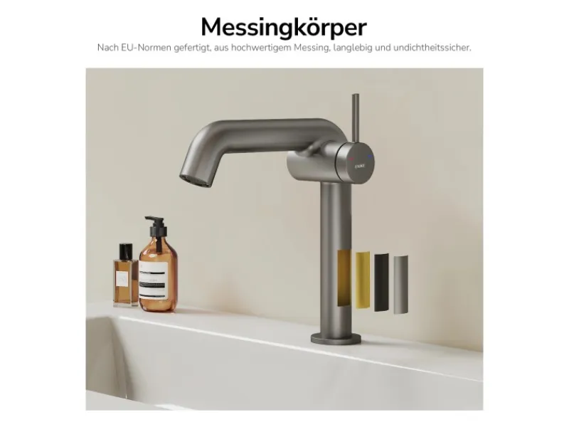 Einhebelmischer<Emke Wasserhahn Bad 222 x 200 x 76 mm Anthrazit Matt Wasserhahn Waschtischarmatur Mischbatterie