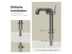 Einhebelmischer<Emke Wasserhahn Bad 222 x 200 x 76 mm Anthrazit Matt Wasserhahn Waschtischarmatur Mischbatterie