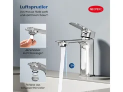 Emke Wasserhahn Bad 166 x 152 x 45 mm Chrom Waschtischarmatur Mischbatterie Waschbecken< Einhebelmischer
