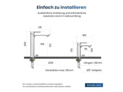 Emke Wasserhahn Bad 166 x 152 x 45 mm Chrom Waschtischarmatur Mischbatterie Waschbecken< Einhebelmischer