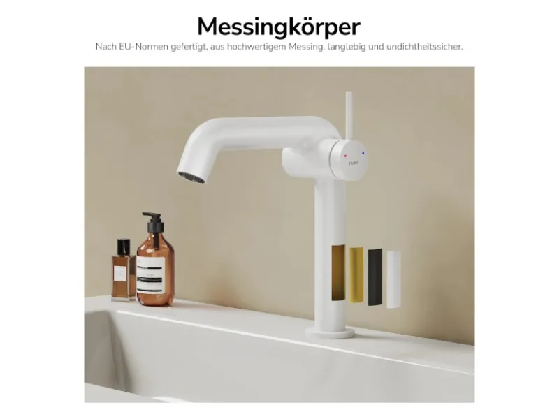 Emke Wasserhahn Bad 222 x 200 x 76 mm Weiß Matt Wasserhahn Waschtischarmatur Mischbatterie< Einhebelmischer