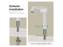 Emke Wasserhahn Bad 222 x 200 x 76 mm Weiß Matt Wasserhahn Waschtischarmatur Mischbatterie< Einhebelmischer