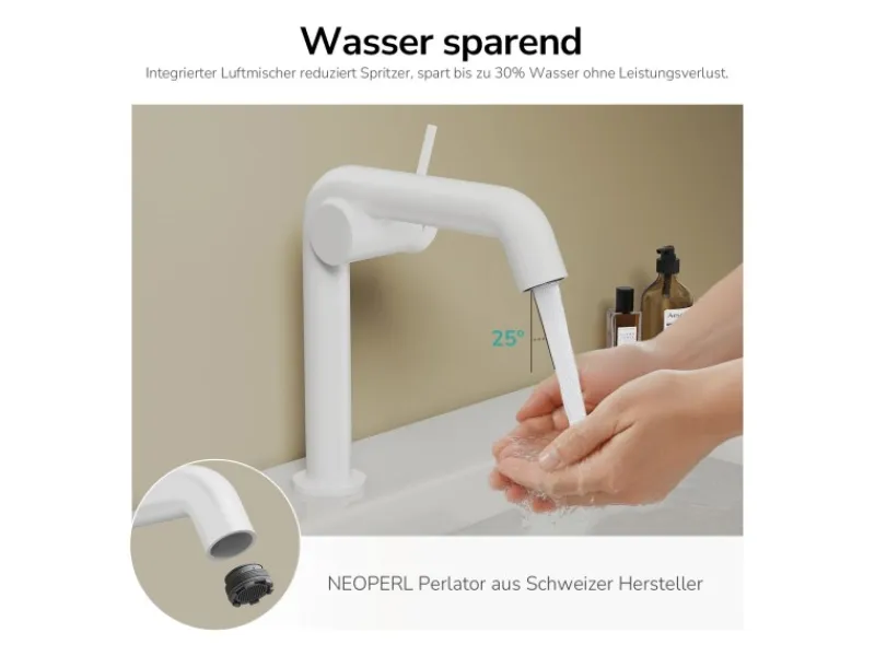 Emke Wasserhahn Bad 222 x 200 x 76 mm Weiß Matt Wasserhahn Waschtischarmatur Mischbatterie< Einhebelmischer
