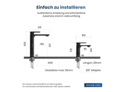 Emke Wasserhahn Bad 215 x 269 x 49 mm Schwarz Matt Waschtischarmatur Mischbatterie Waschbecken< Einhebelmischer