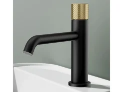 Einhebelmischer<Emke Wasserhahn Bad Waschtischarmatur 181 x 166 x 50 mm Schwarz Matt Gold Gebürstet Mischbatterie