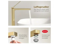 Best Emke Wasserhahn Waschbeckenarmaturen 335 x 233 x 46 mm Champagnergold Mischbatterie Küchenarmatur mit Luftsprudler