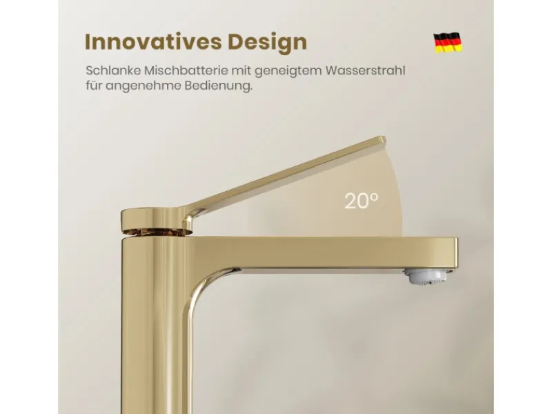 Einhebelmischer<Emke Wasserhahn Waschbeckenarmaturen 195 x 173 x 46 mm Champagnergold Mischbatterie Küchenarmatur mit Luftsprudler