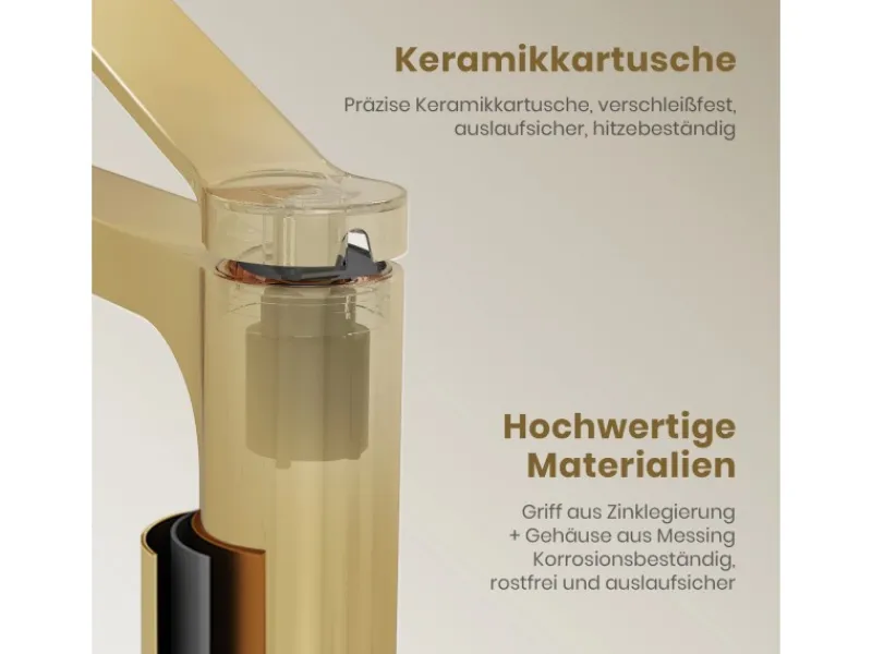 Einhebelmischer<Emke Wasserhahn Waschbeckenarmaturen 195 x 173 x 46 mm Champagnergold Mischbatterie Küchenarmatur mit Luftsprudler