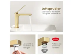 Einhebelmischer<Emke Wasserhahn Waschbeckenarmaturen 195 x 173 x 46 mm Champagnergold Mischbatterie Küchenarmatur mit Luftsprudler