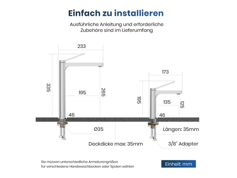 Emke Wasserhahn Waschbeckenarmaturen 335 x 233 x 46 mm Verchromt Mischbatterie Küchenarmatur mit Luftsprudler< Zubehör Für Küchenarmatur|Einhebelmischer