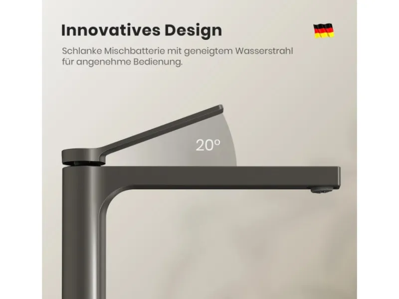 Einhebelmischer|Zubehör Für Küchenarmatur<Emke Wasserhahn Waschbeckenarmaturen 335 x 233 x 46 mm Anthrazit Mischbatterie Küchenarmatur mit Luftsprudler