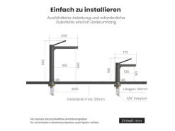 Einhebelmischer|Zubehör Für Küchenarmatur<Emke Wasserhahn Waschbeckenarmaturen 335 x 233 x 46 mm Anthrazit Mischbatterie Küchenarmatur mit Luftsprudler