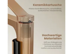 Emke Wasserhahn Waschbeckenarmaturen 195 x 173 x 46 mm Rosengold Mischbatterie Küchenarmatur mit Luftsprudler< Zubehör Für Küchenarmatur|Einhebelmischer