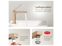 Emke Wasserhahn Waschbeckenarmaturen 195 x 173 x 46 mm Rosengold Mischbatterie Küchenarmatur mit Luftsprudler< Zubehör Für Küchenarmatur|Einhebelmischer