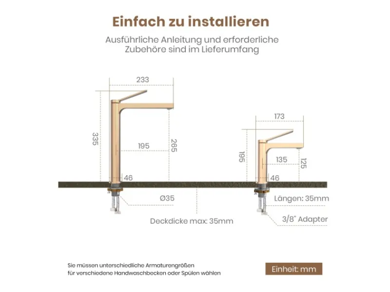 Emke Wasserhahn Waschbeckenarmaturen 195 x 173 x 46 mm Rosengold Mischbatterie Küchenarmatur mit Luftsprudler< Zubehör Für Küchenarmatur|Einhebelmischer
