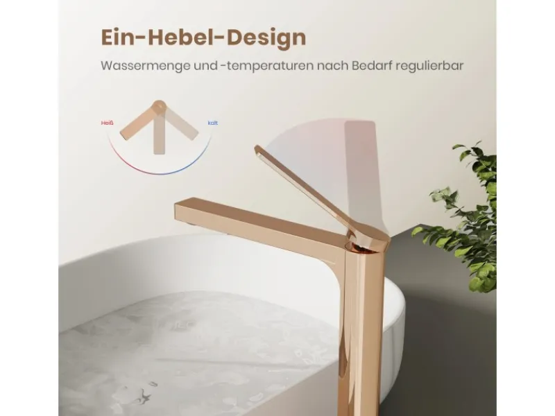 Zubehör Für Küchenarmatur|Einhebelmischer<Emke Wasserhahn Waschbeckenarmaturen 335 x 233 x 46 mm Rosengold Mischbatterie Küchenarmatur mit Luftsprudler