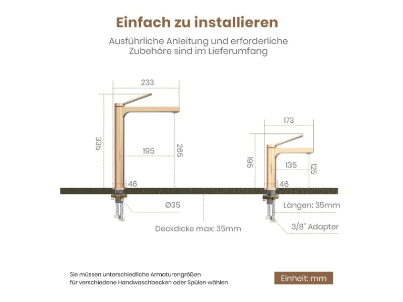 Zubehör Für Küchenarmatur|Einhebelmischer<Emke Wasserhahn Waschbeckenarmaturen 335 x 233 x 46 mm Rosengold Mischbatterie Küchenarmatur mit Luftsprudler