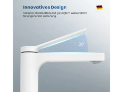 Emke Wasserhahn Waschbeckenarmaturen 195 x 173 x 46 mm Weiß Matt Mischbatterie Küchenarmatur mit Luftsprudler< Einhebelmischer
