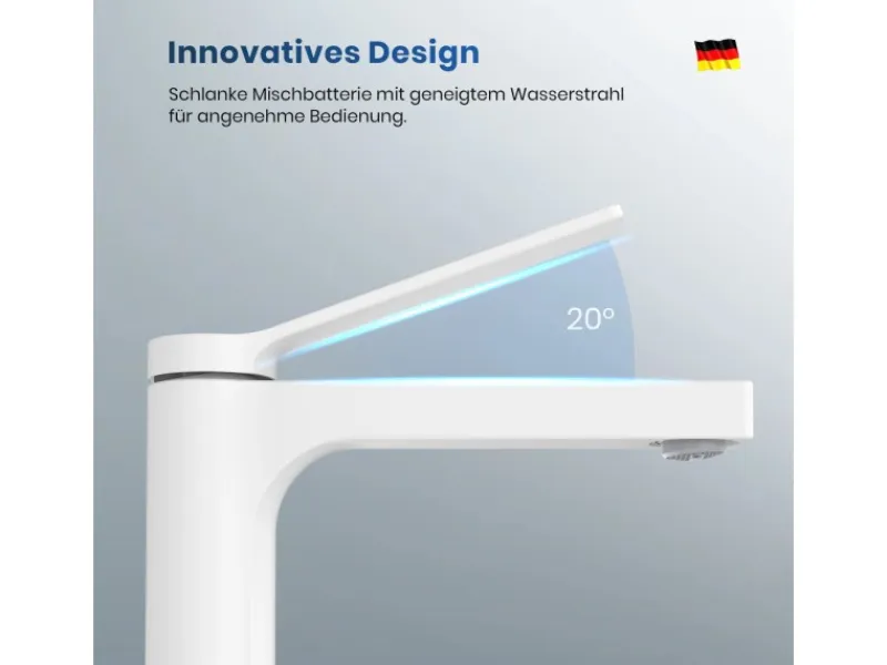Emke Wasserhahn Waschbeckenarmaturen 195 x 173 x 46 mm Weiß Matt Mischbatterie Küchenarmatur mit Luftsprudler< Einhebelmischer