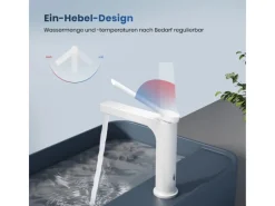 Emke Wasserhahn Waschbeckenarmaturen 195 x 173 x 46 mm Weiß Matt Mischbatterie Küchenarmatur mit Luftsprudler< Einhebelmischer