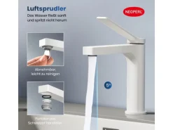 Emke Wasserhahn Waschbeckenarmaturen 195 x 173 x 46 mm Weiß Matt Mischbatterie Küchenarmatur mit Luftsprudler< Einhebelmischer