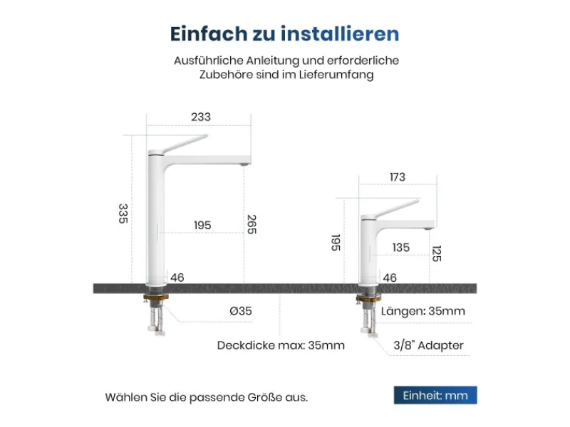 Emke Wasserhahn Waschbeckenarmaturen 335 x 233 x 46 mm Weiß Mischbatterie Küchenarmatur mit Luftsprudler< Zubehör Für Küchenarmatur|Einhebelmischer