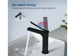 Einhebelmischer<Emke Wasserhahn Waschbeckenarmaturen 195 x 173 x 46 mm Schwarz Matt Mischbatterie Küchenarmatur mit Luftsprudler