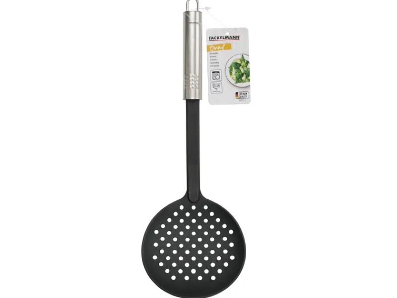 Clearance Fackelmann Abseihlöffel mit Ovalgriff 33 cm Silber-Schwarz