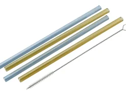 Fackelmann Küchenhelfer<Glastrinkhalme 20 cm Gelb-Blau 4 Stück inkl. Bürste