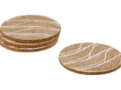 Discount Fackelmann Glasuntersetzer 9 cm Kork mit weißem Design 4 Stück