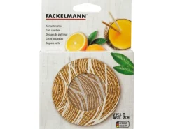 Discount Fackelmann Glasuntersetzer 9 cm Kork mit weißem Design 4 Stück