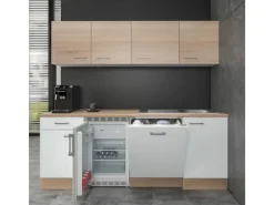 Flex-Well Classic Single-Küchen|Einbauküchen<Büroküche Florida 210 cm Weiß-Sonoma Eiche