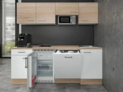 Flex-Well Classic Kochfelder|Kühlschränke<Büroküche Florida 210 cm Weiß-Sonoma Eiche
