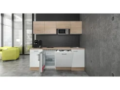 Flex-Well Classic Kochfelder|Kühlschränke<Büroküche Florida 210 cm Weiß-Sonoma Eiche