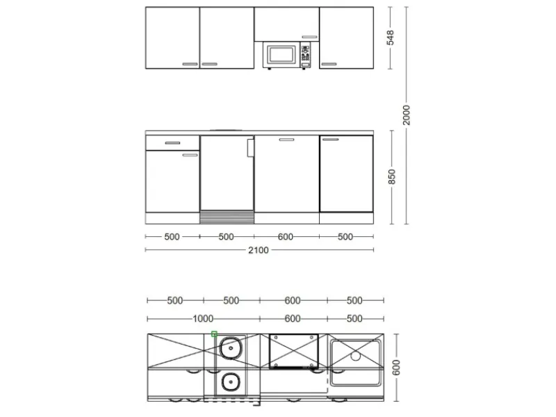 Flex-Well Classic Kochfelder|Kühlschränke<Büroküche Wito 210 cm Weiß