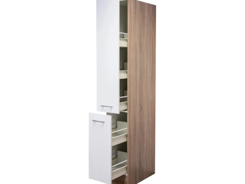 Flex-Well Classic Küchenschränke<Küchen-Apothekerhochschrank Florida30 cm Weiß-Sonoma Eiche