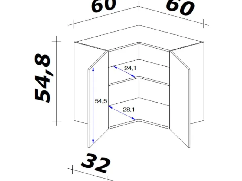 Online Flex-Well Classic Küchen-Eck-Hängeschrank Nano 60 cm x 60 cm Buche