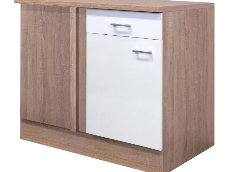Flex-Well Classic Küchen-Eck-Unterschrank Florida 110 x 60 cm Weiß-Sonoma Eiche< Küchenschränke
