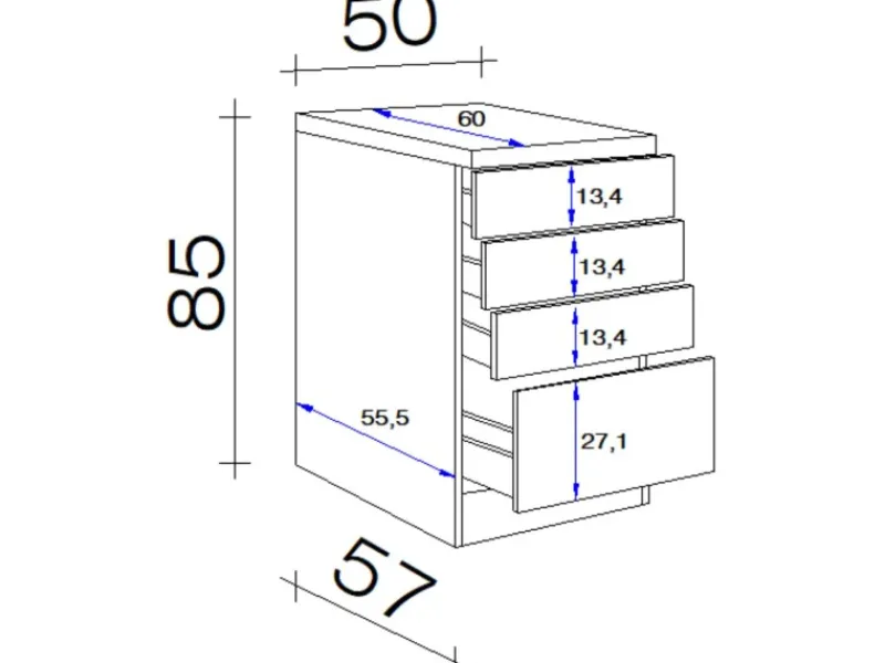 Flex-Well Classic Küchenschränke<Küchen-Schubkastenschrank Nano 50 cm Nachbildung