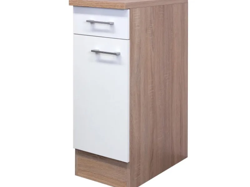 Best Flex-Well Classic Küchen-Unterschrank Florida 30 cm Weiß-Sonoma Eiche