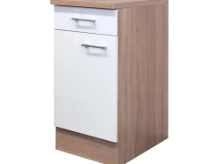 Flex-Well Classic Küchenschränke<Küchen-Unterschrank Florida 40 cm Weiß-Sonoma Eiche