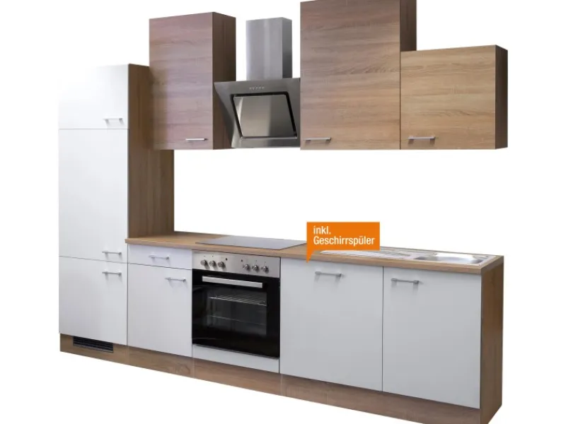 Flex-Well Classic Küchenzeile Florida 280 cm Sonoma Eiche-Weiß-Sonoma Eiche< Einbauküchen