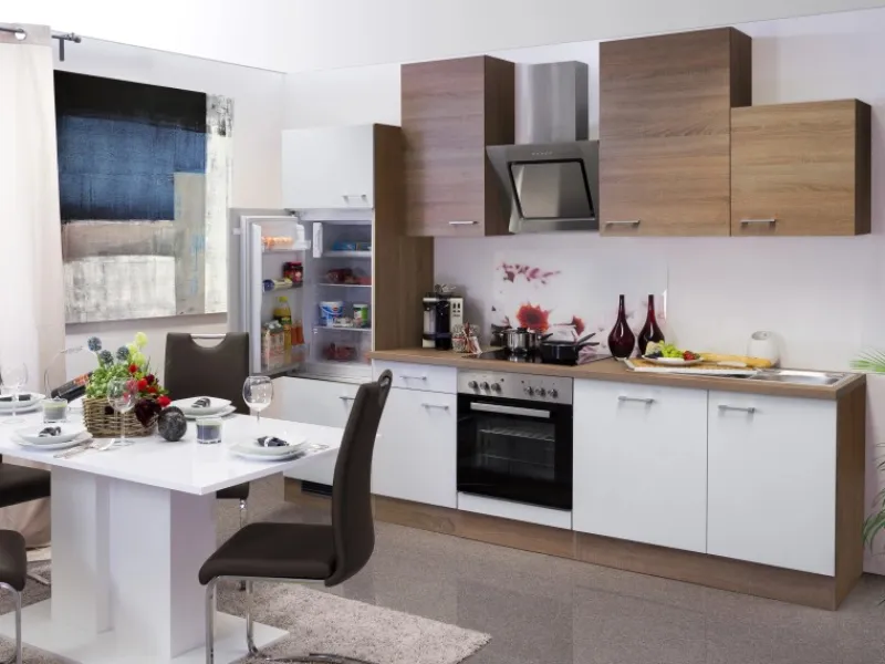 Flex-Well Classic Küchenzeile Florida 280 cm Sonoma Eiche-Weiß-Sonoma Eiche< Einbauküchen