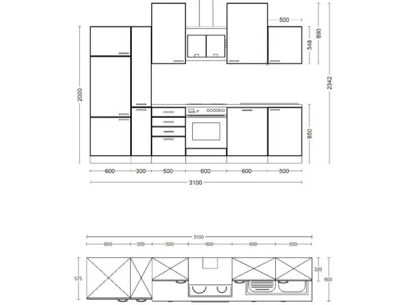 Online Flex-Well Classic Küchenzeile Florida 310 cm Weiß - Sonoma Eiche