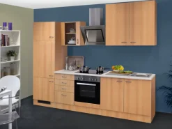 Flex-Well Classic Herde|Kochfelder<Küchenzeile Nano 270 cm Buche Nachbildung