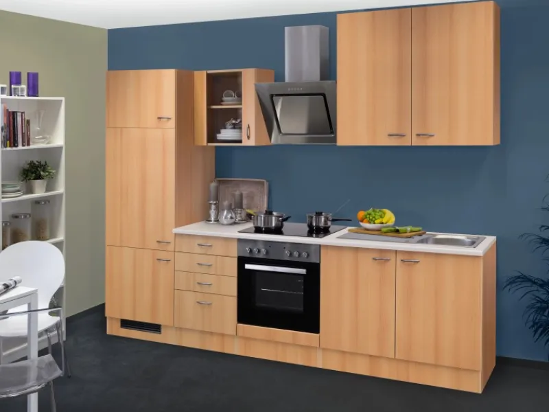 Flex-Well Classic Herde|Kochfelder<Küchenzeile Nano 270 cm Buche Nachbildung