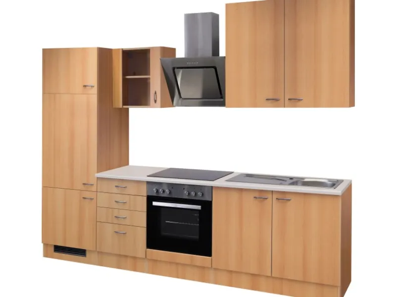 Flex-Well Classic Herde|Kochfelder<Küchenzeile Nano 270 cm Buche Nachbildung