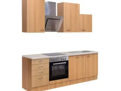 Flex-Well Classic Kühlschränke<Küchenzeile Nano 220 cm Buche Nachbildung